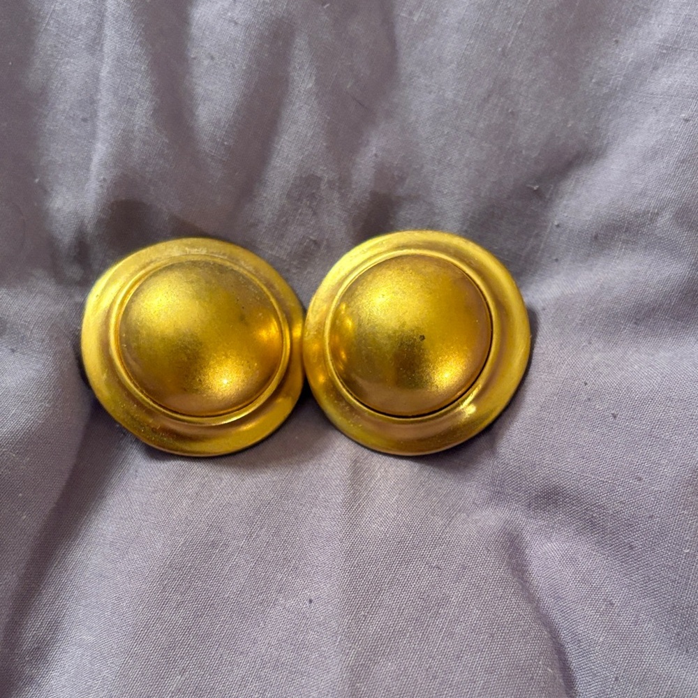 Vintage clip on Gold Button Earrings